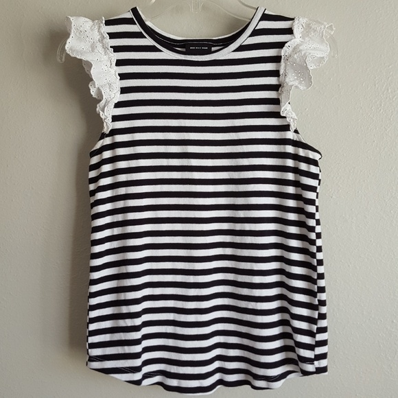 Who What Wear Tops - Who What Where Ruffle Eyelet Sleeve Striped Top